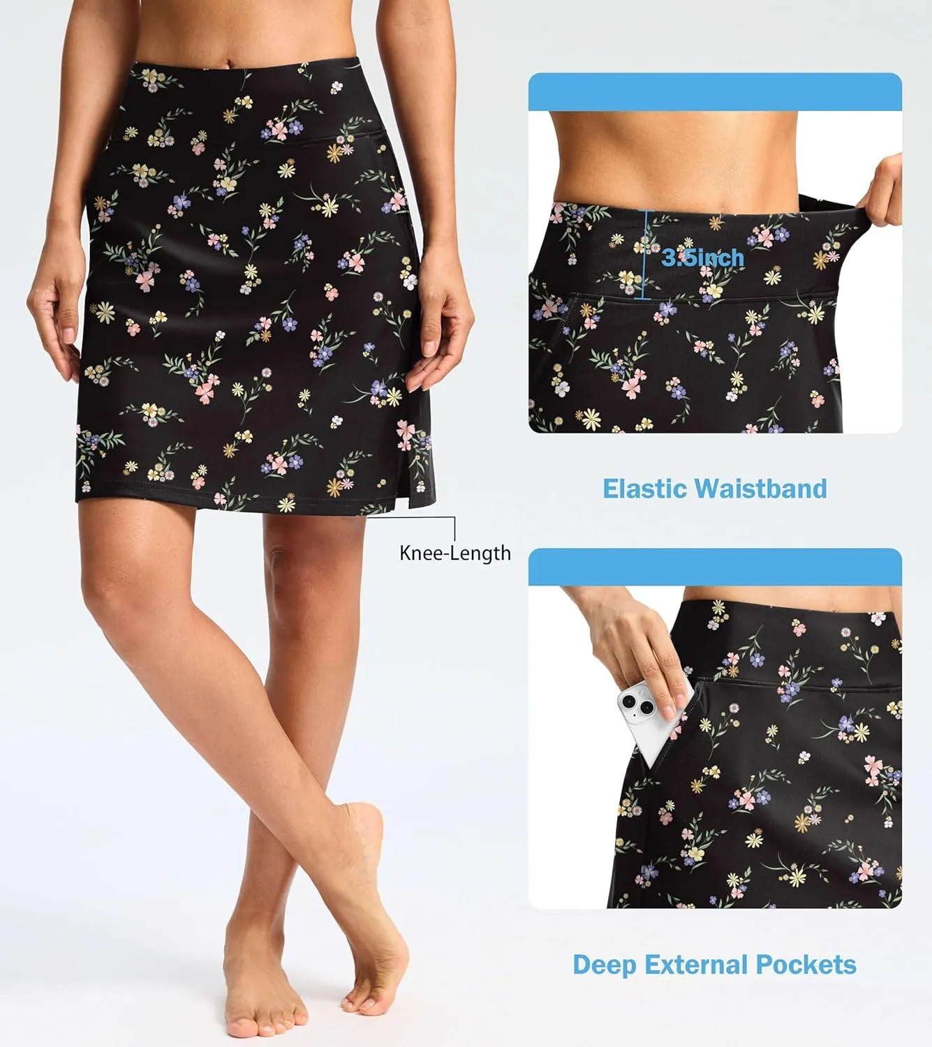 Viodia Women's 20" Long Swim Skirt Skort High Waisted Modest Bathing Suit Swimsuit Bottoms Beach Tankini Bikini with Skirt