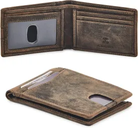 Wallet for Men Bifold Real Leather Slim RFID Blocking Front Pocket Minimalist Stylish Design with ID Window in Gift Box (Crazy Horse, Moss)