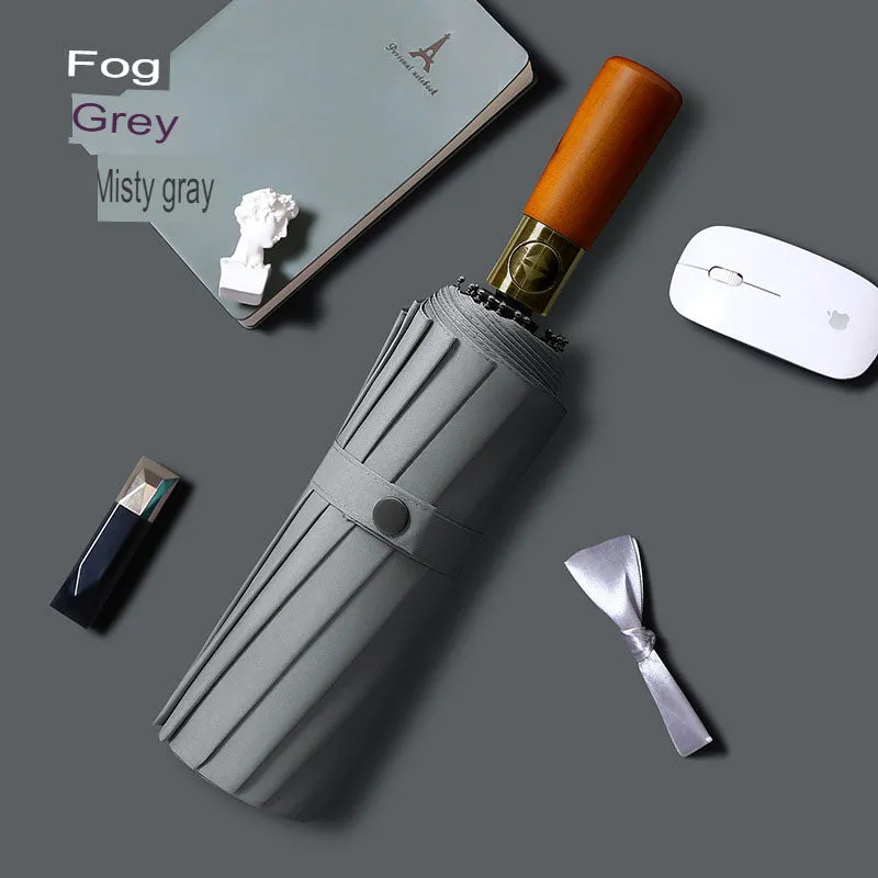 Wooden handle 16-bone fully automatic umbrella for men, foldable, shrinkable, extra large, reinforced, thickened, strong, wind-resistant and rain-resistant