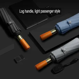 Wooden handle 16-bone fully automatic umbrella for men, foldable, shrinkable, extra large, reinforced, thickened, strong, wind-resistant and rain-resistant