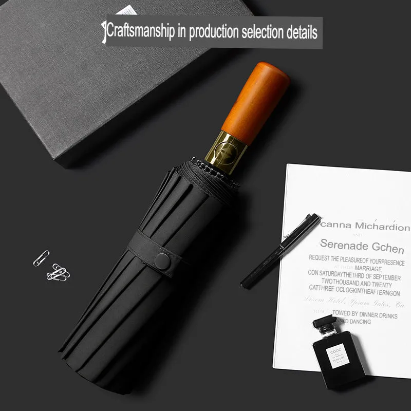 Wooden handle 16-bone fully automatic umbrella for men, foldable, shrinkable, extra large, reinforced, thickened, strong, wind-resistant and rain-resistant