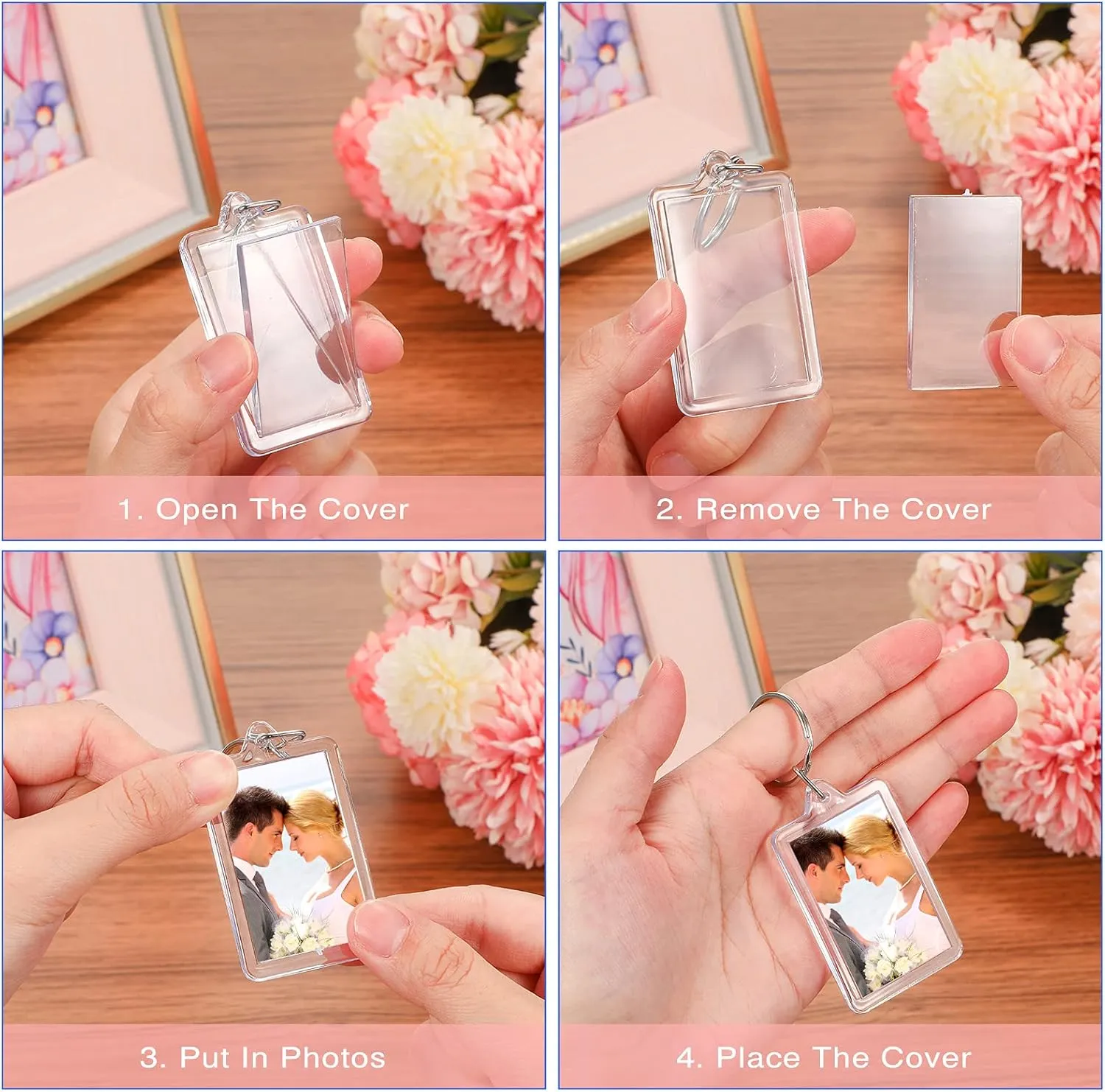 Yaomiao Acrylic Photo Frame Keychain Holder Photo Picture Insert Blank Keyring for DIY Craft