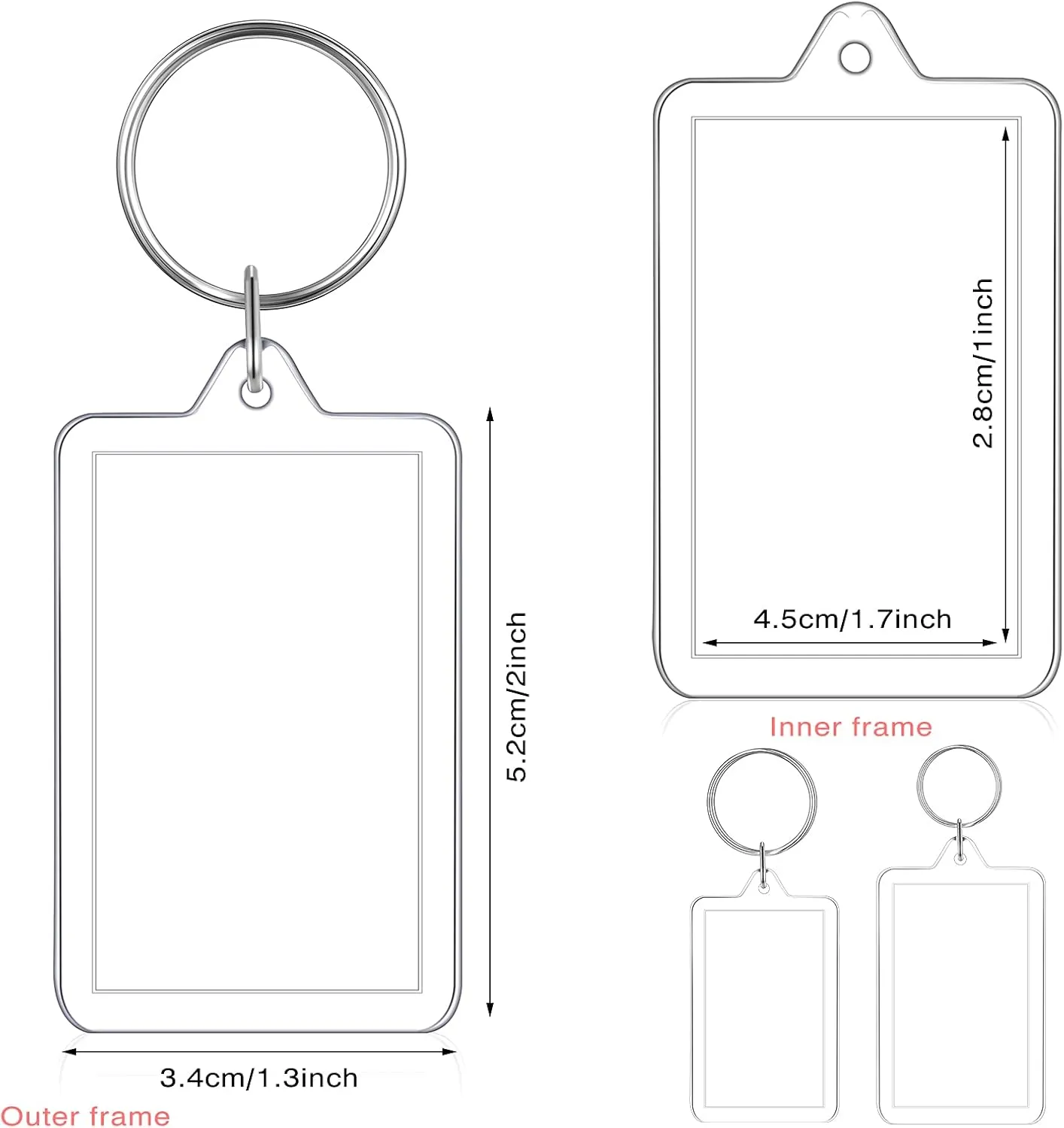 Yaomiao Acrylic Photo Frame Keychain Holder Photo Picture Insert Blank Keyring for DIY Craft