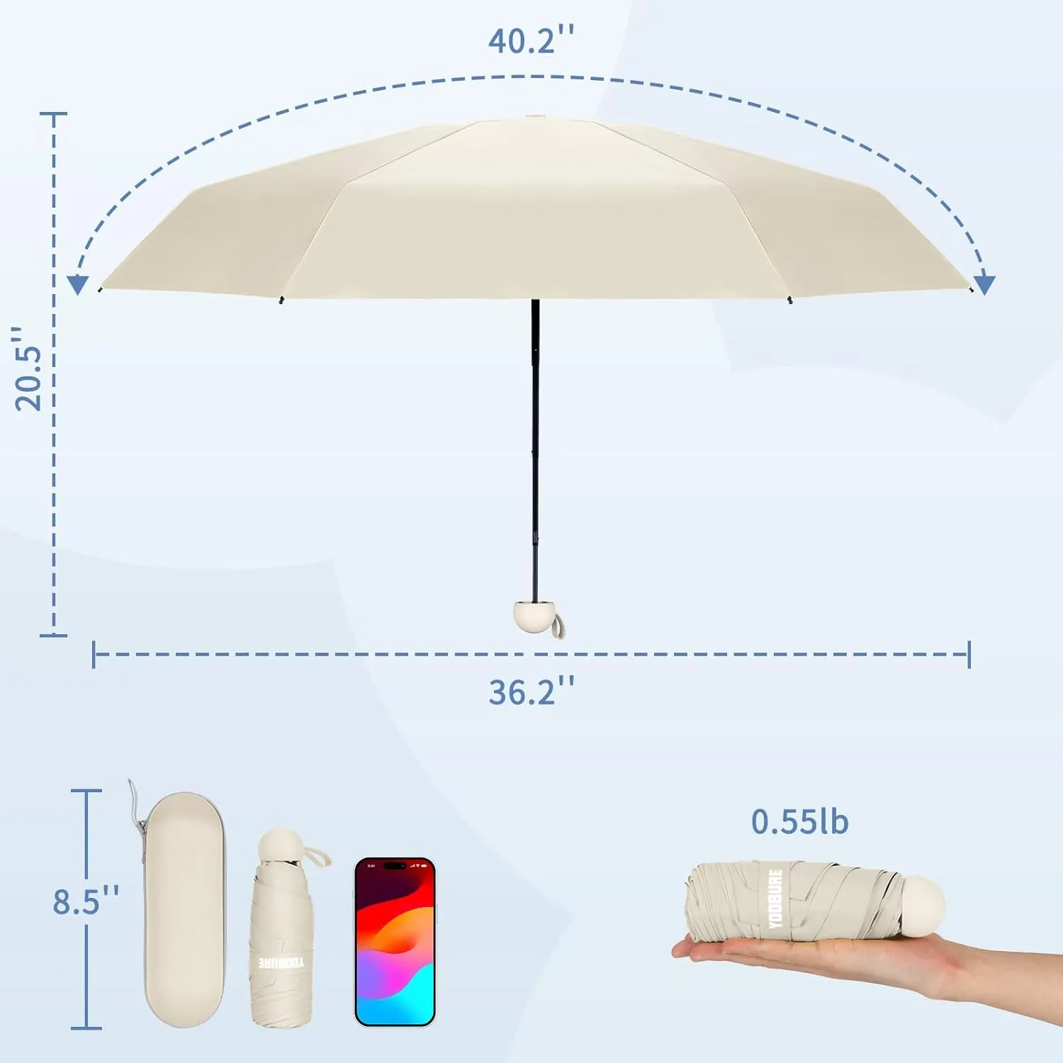 Yoobure Travel Umbrella Portable Compact Umbrellas, Pocket Mini for Purse, Umbrellas for UV Sun & Rain Small for Backpack, Umbrella with Case Folding for Kids Women